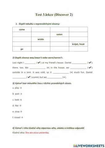 Test - past simple (was, were, regular, irregular verbs)