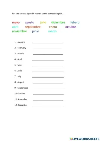 Spanish months of the year