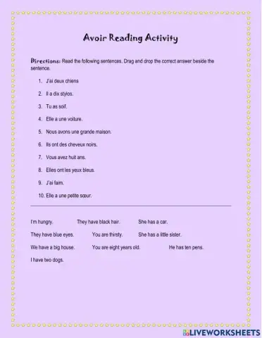 Avoir Reading Activity