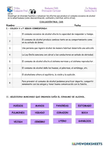 Efectos y Consecuencias del alcohol en el organismo