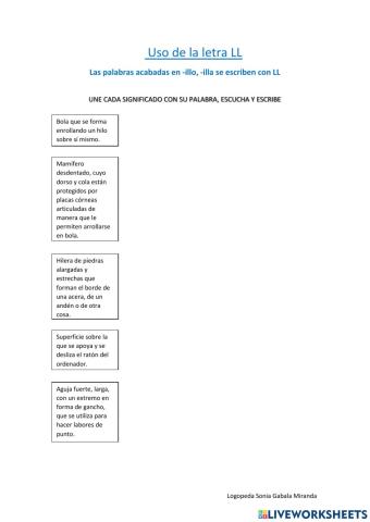 Palabras acabadas en illo, illa