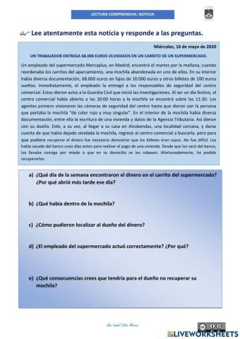 Lectura comprensiva una noticia 4º