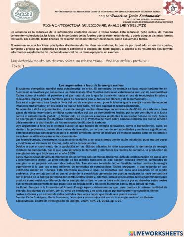 Reforzamiento ficha interactiva seleccionar, analizar y resumir