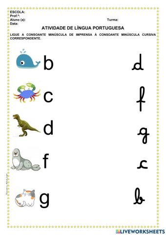 Consoantes minúsculas cursivas