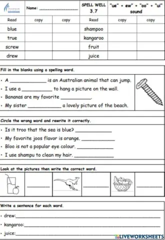 OD3-Week 4-Spelling-ue, ew, ui, oo sound