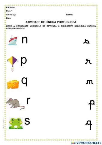 Consoantes minúsculas cursivas