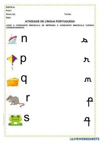 Consoantes minúsculas cursivas