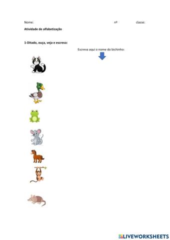 Alfabetização ditado cor e sentimentos