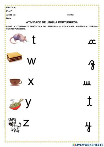 Consoantes minúsculas cursivas