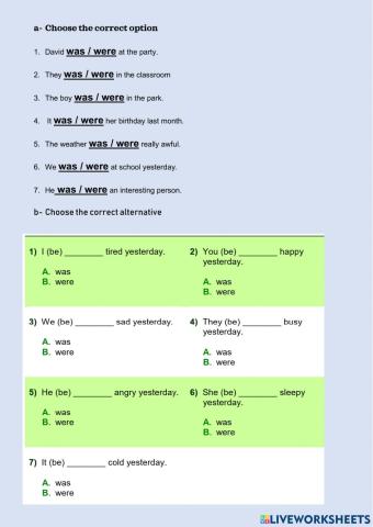 Past simple verb to be 2