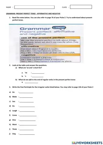 Pulse 2-Present perfect-Affirmative and negative