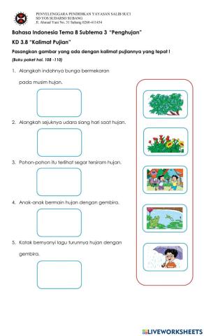 Latihan Bahasa Indonesia-Memasangkan Gambar dengan Kalimat Pujian