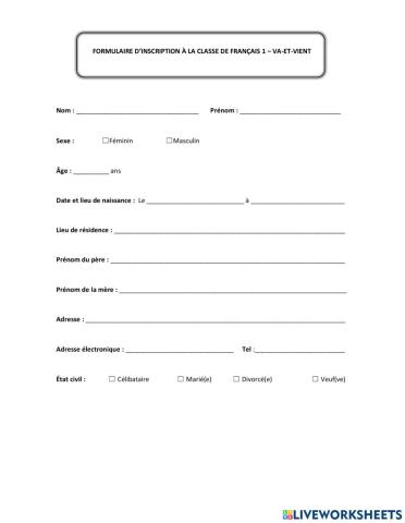 Formulaire d'inscription