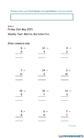 Mental Mathematics Test