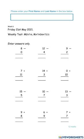 Mental Mathematics Test