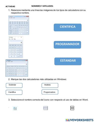 La calculadora de Windows y uso de tablas