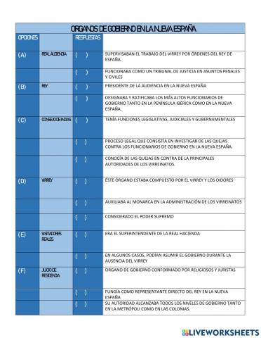 Órganos de gobierno en la Nueva España