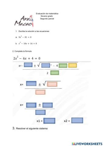Resolucion de cuadraticas y sistema lineal