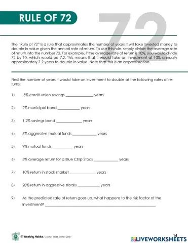Wealthy Habits Rule of 72 CWS