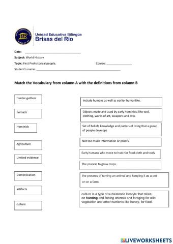 Prehistory Vocabulary