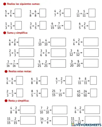 Sumas yrestas de fracciones