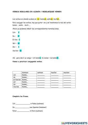 Verbos regulares alemán