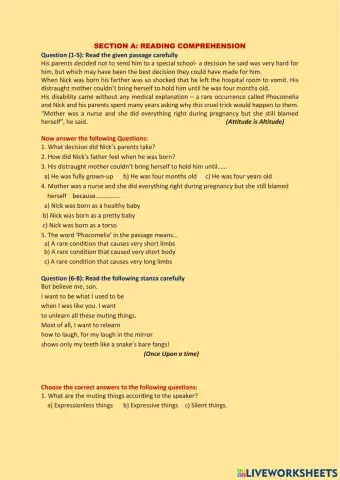 English - Section- A(Reading Comprehension)-Test-1