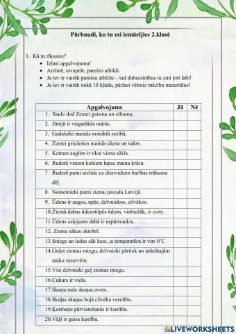 Pārbaudi sevi 2.klase dabaszinības