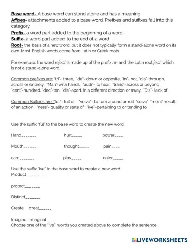 Base, affixes, roots