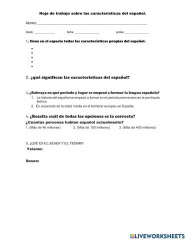 Características del español