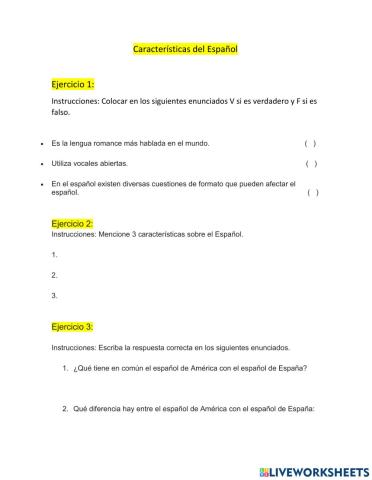 Características del español