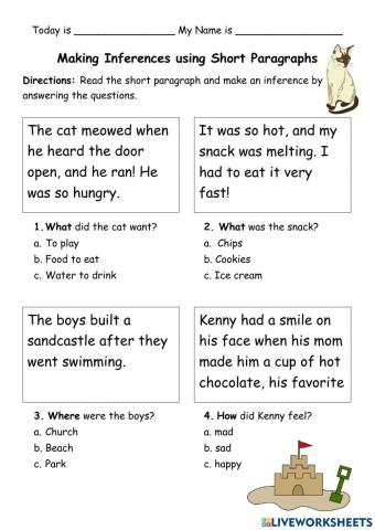 Making Inferences Using Short Paragraphs - Worksheet 