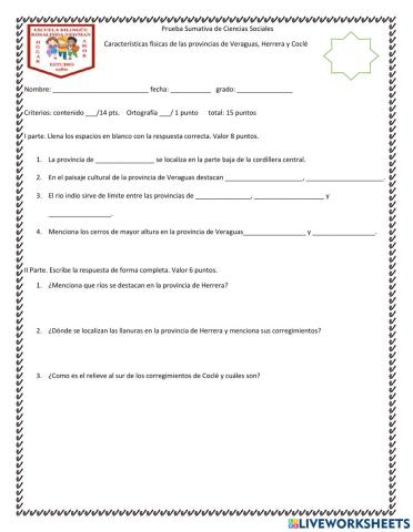 Características Físicas de los corregimientos