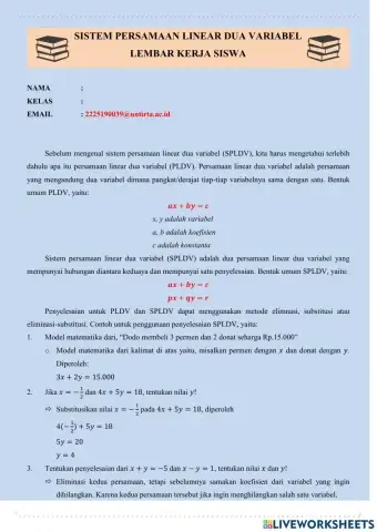 LKS Sistem Persamaan Linear Dua Variabel