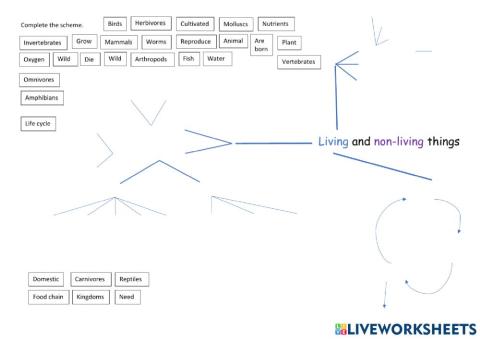 Living and non living things mind map