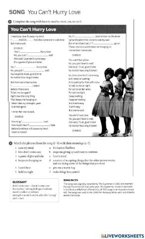 Song 'You can't hurry love.'