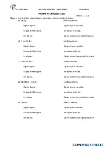 Fuerzas intermoleculares.