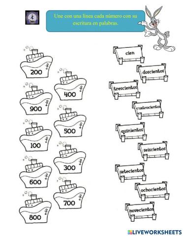 Unir números con su escritura en palabras.