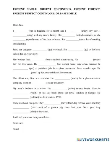 Present simple, present continuous, present perfect, present perfect continuous