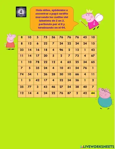 Laberinto de secuencia numérica de 2 en 2