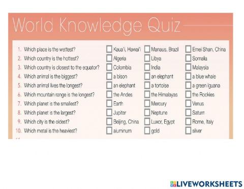 Knowledge quiz
