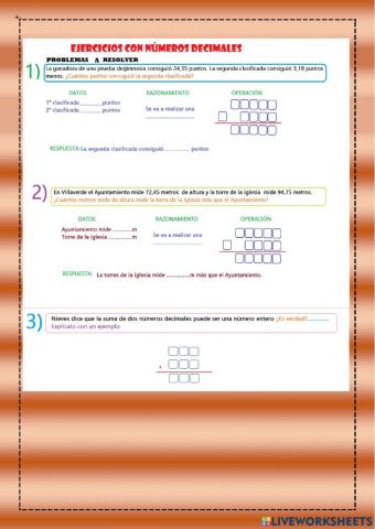 Problemas con sumas y restas con decimales
