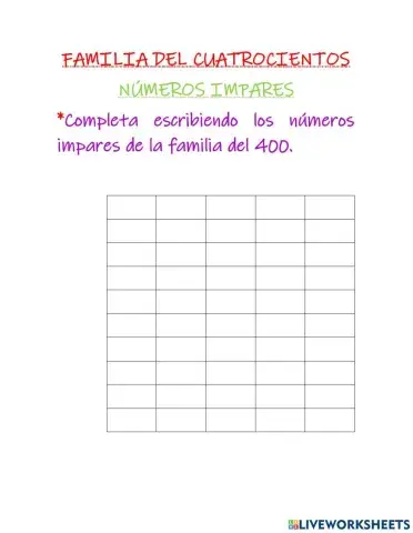 Numeros impares familia del cuatrocientos