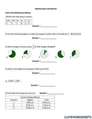 Mathematics Worksheet-4