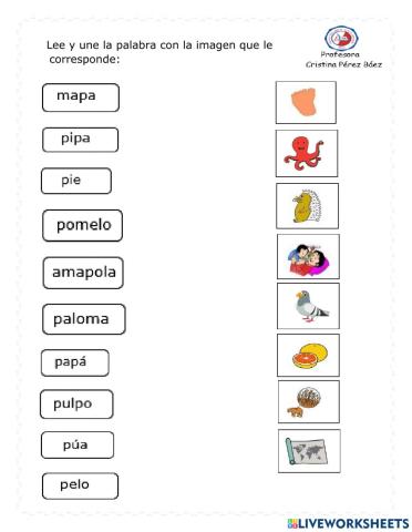 Lectura de palabras con fonemas L, M y P