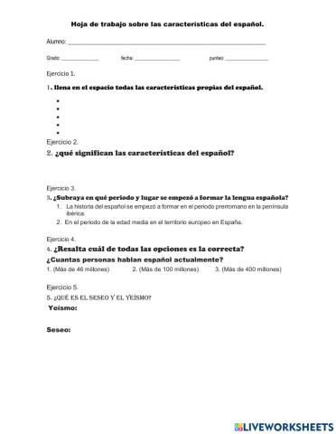 Características del español