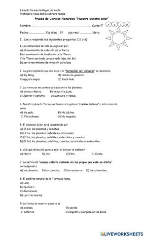 Prueba del sistema solar y universo