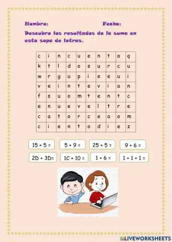 Sumas en sopa de letras