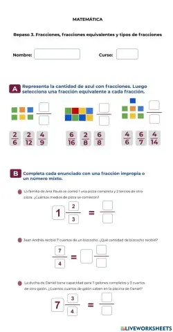 Matemática - Repaso 3 - Fracciones, equivalencia y tipos de fracciones