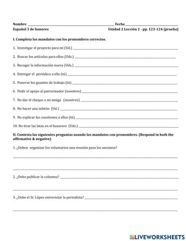 Commands with pronouns